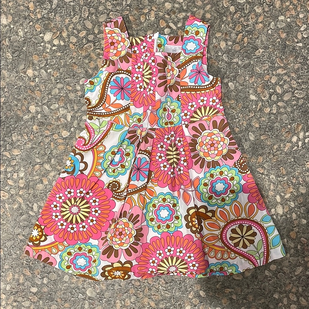 Hannah Anderson Pink and Orange Sleeveless Square Neck Sundress